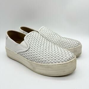 J/Slides Halsey Woven Leather Slip On Platform Sneaker Shoe White Size 8 Preppy